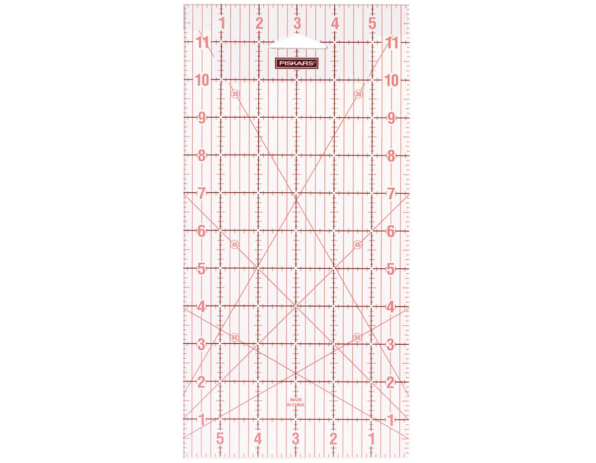 Fiskars Acrylic Ruler 6” x 12”, Optimal for Patchwork, Various shapes, 1004744