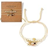 Opalencian Gold Beads Love Heart Cross Drawstring Bracelet for Women,Dainty Crystal Beaded Bracelet Friendship Good Luck Charm Jewelry Gifts