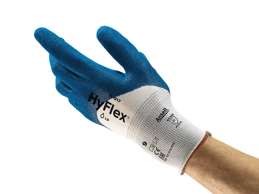 Ansell HyFlex 11-917 Work Gloves for Oily Environments, Mechanics Glove for Multi-Purpose, Second Skin Feel Liner, Mechanical Protection, Reusable, Men Women, Size XL (12 Pairs)