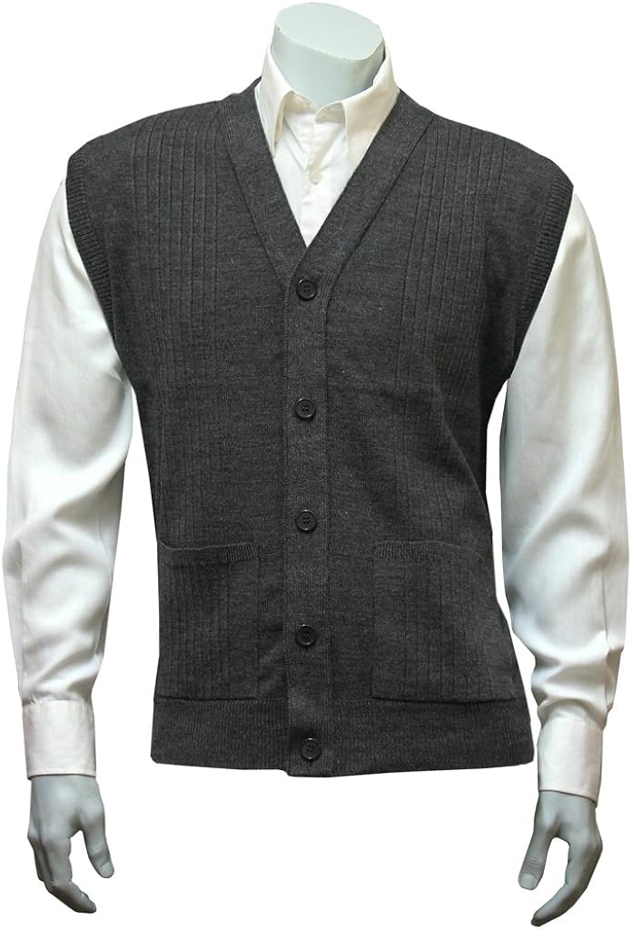 Mens Sleeveless Cardigan Knitted Waistcoat Charcoal Grey (Medium (40