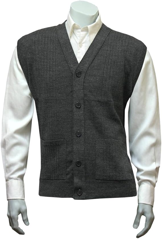 Mens Sleeveless Cardigan Knitted Waistcoat Charcoal Grey (Medium (40