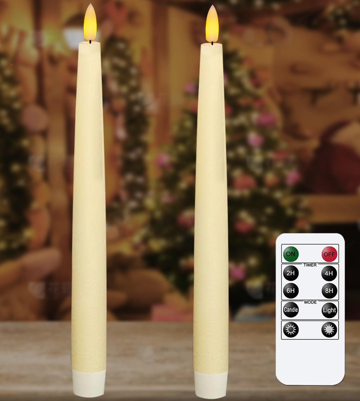 Photo 1 of ***MAJOR DAMAGE*** Upgraded Real Wax LED Flameless Taper Candles with Remote, KSWING Ivory Candlesticks Battery Operated 3D Flickering - 2 PCS 9.6” Long Realistic Fake Candle Sticks for Home/Wedding/Fireplace Xmas Decor