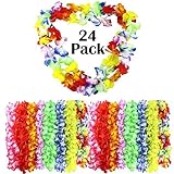 Buluri Hawaiian Flower Leis Necklace, Multi-color Tropical Hawaii Wreaths Headband Bracelets Luau Party Supplies Decorations for Holiday Wedding Beach Party Decorations, Children & Adults (24 Pack)