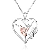 ACJNA Ballet Dancer Necklace 925 Sterling Silver Heart Ballerina Infinity CZ Dance Recital Silhouette Jewelry for Women