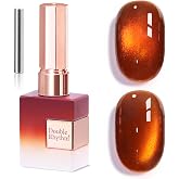 Double Rhythm Jelly Glass Cat Eye Gel Polish with Magnet 15ML Holographic Glitter Shimmer Translucent Sheer Color Magnetic Nail Polish Salon DIY at Home (Amber Orange-MC1314)