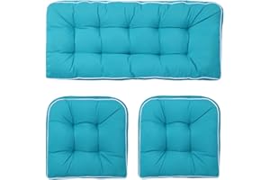Blytieor Outdoor 3 Piece Wicker Chair Cushion Set, 1 Loveseat Wicker Settee Cushion & 2 U-Shape Cushion for Patio Bench All W