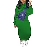 LETSVDO Womens 2 Piece Sweatshirt Solid Long Sleeves Hoodie Bodycon Maxi Dress