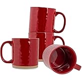 Elanze Designs High Gloss Raw Clay Bottom 15 ounce Ceramic Stoneware Coffee Mugs Set of 4, Red…