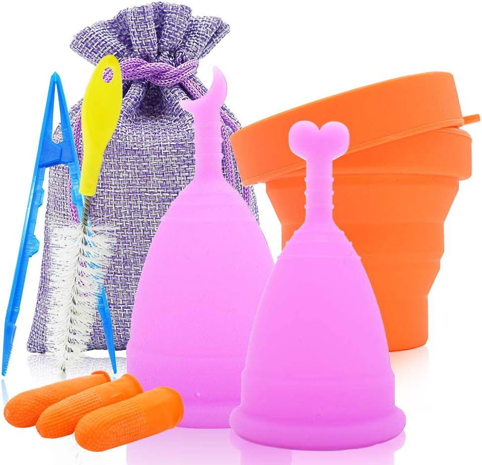 Menstrual Cups - (Large & Small)-Feminine Hygiene Period Cup-Alternative to Tampons and Sanitary Napkins (Purple, 1 Small &1 Large)