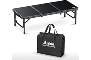 Anbte 34.2" x 15.7" Low Folding Picnic Table, 10.3" Height Thicker Aluminum Small Camping Table with Storage Bag, Portable Ha