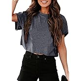 UNCLECAT Women's Cropped T Shirts Trendy Short Sleeve Crew Neck Crop Tops Solid Basic Tee