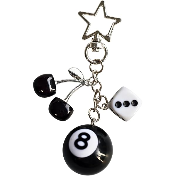 8 Ball Keychain Charm - Red/Black Cherry Dice Bag Charm, Cute Aesthetic Accessories For Purse & Backpack