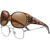 HAOLOTA Women's Polarized Fit Over Sunglasses with Rhinestone, Sun Glasses for Prescription Glasses UV400 Protection