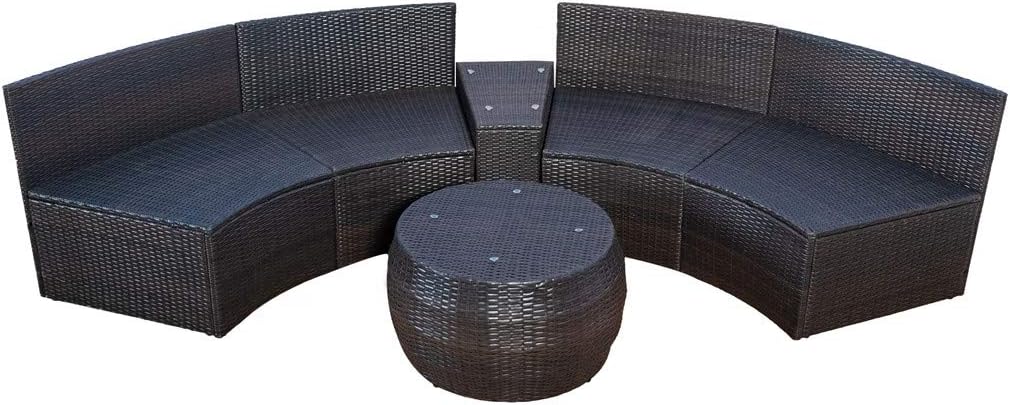 6 Pcs Garden Half Moon Sofa Table Rattan Outdoor Furniture Set Cushioned Weatherproof Patio Couch Desk