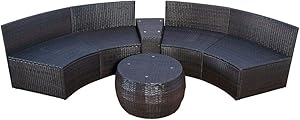 6 Pcs Garden Half Moon Sofa Table Rattan Outdoor Furniture Set Cushioned Weatherproof Patio Couch Desk