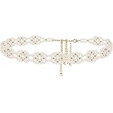 Linkidea Large Waist Belt for Women, 26.8-39.4 Inch Metal Adjustable Chunky Waist Chains, Gold Color and White Pearl Fashion Jewelry Accessory