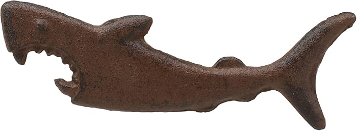 Ebros Cast Iron Metal Nautical Coastal Attacking Jaws Great White Shark Soda Beer Bottle Cap Opener 6.5" Long Rustic Bronze Finish Tide Beach Apex Predator Sharks Party Hosting Decor Accessory (1)