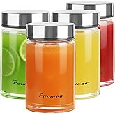 poweco Glass Juice Bottles 4 Pack 10 oz - Wide Mouth Glass Water Bottles with Lids - for Juicing, Protein, Smoothie, Milk, Reusable, BPA Free, Stainless Steel Lids, Blender, Shaker Bottle (300ml)