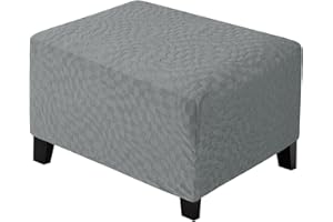 ZNSAYOTX Rectangle Ottoman Cover, 2025 Super Stretch Foot Stool Slipcovers Universal Square Footrest Covers with Non-Slip Elastic Bottom, Jacquard Texture Soft Cozy Washable (Small, Light Gray)