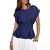 Cicy Bell Womens Peplum Tops Summer Babydoll Cap Sleeve T-Shirts Dressy Casual Crew Neck Pleated Blouses