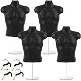 Geetery 4 Pack Male Mannequin Torso Half Body Mannequin with Stand and Hanging Hook Stackable Dress Form Hollow Back for Tshi