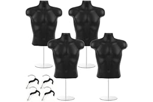 Geetery 4 Pack Male Mannequin Torso Dress Form Mannequin Body T Shirt Display with Stand and Hanging Hook Hollow Back for Counter, Craft Shows, Photos or Design, S-m Size
