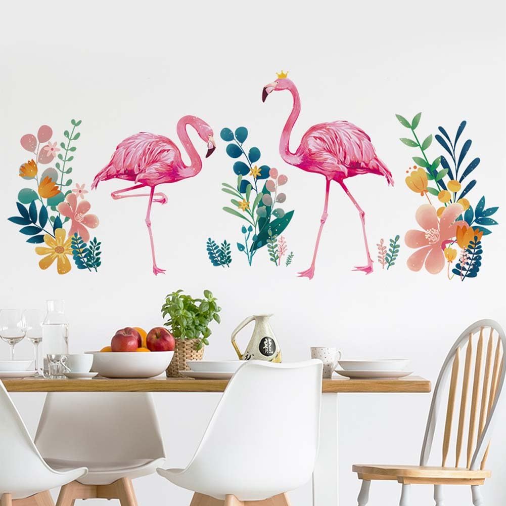 iwallsticker Flamingo Wall Decals Peel and Stick Removable Wall Stickers for Living Room Bedroom Kids' Room Door Windows