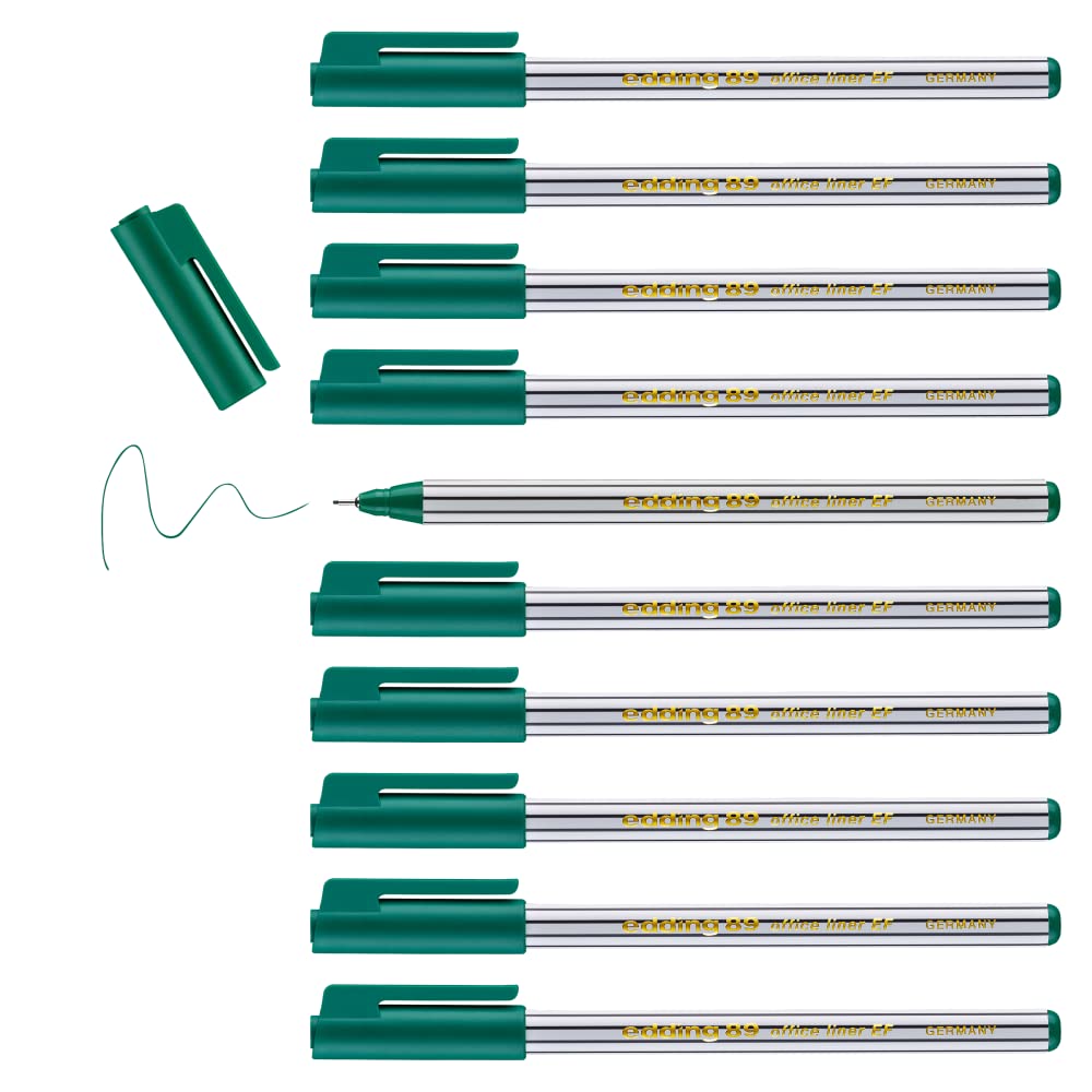 edding 89 - fineliner - green - 10 pens - extra fine round tip 0.3 mm - thin fibre pen for fine, precise writing, underlining, drawing - in the office or at home and at school