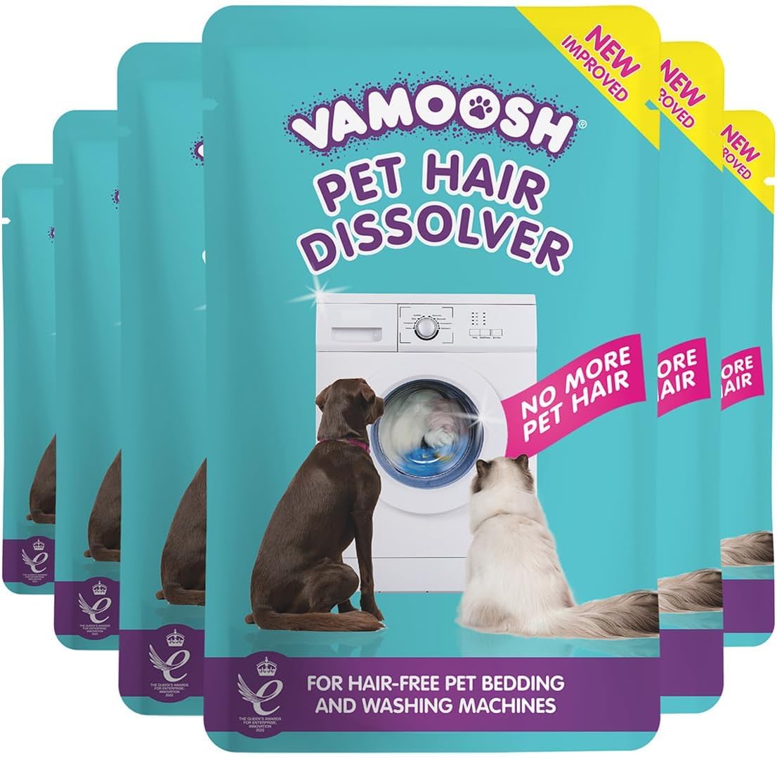 Vamoosh Pet Hair Dissolver - Pet Hair Remover for Washing Machines, 6x100g, Removes Odour Dissolves Dog, Cat, Horse, Animal Fur, Cleans Bedding in Washing Machine, Easy to Use, Up to 6 Washes