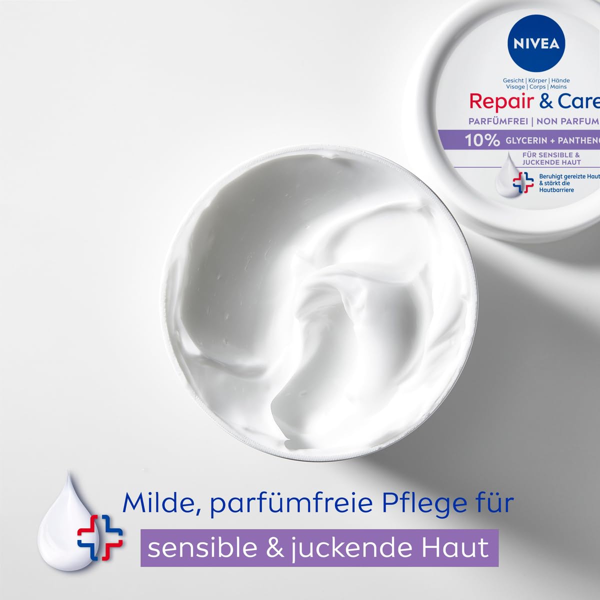 NIVEA Repair & Care Creme parfümfrei (400ml), Feuchtigkeits-Körpercreme, schnell einziehende Lotion mit Glycerin, Provitamin B5 & Ceramiden für trockene, sensible Haut 5