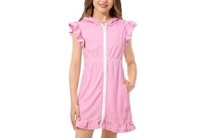 BesserBay Girls Summer Flutter Sleeve Coverups Ruffle Zip Up with Hood Elastic Waist Quick Dry Cover Up 4-12 Years