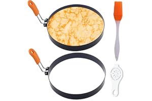WOWITIS 2 Packs 6 Inch Non-stick Stainless Steel Pancake Egg Ring Omelet Mold Pancake Maker Cake Creps with Silicone Handle