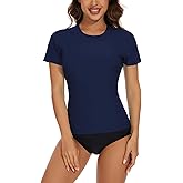 Bonneuitbebe Women's Short Sleeve Rash Guard with Built in Bra Swim Shirt UPF50+ Quick Dry Bathing Suit