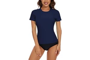 Bonneuitbebe Women's Short Sleeve Rash Guard with Built in Bra Swim Shirt UPF50+ Quick Dry Bathing Suit