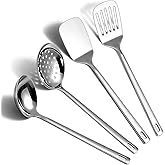 ReaNea Stainless Steel Kitchen Utensils Set, 4-Piece – Slotted Turner, Solid Turner, Skimmer & Ladle – Rust-Resistant, Long H