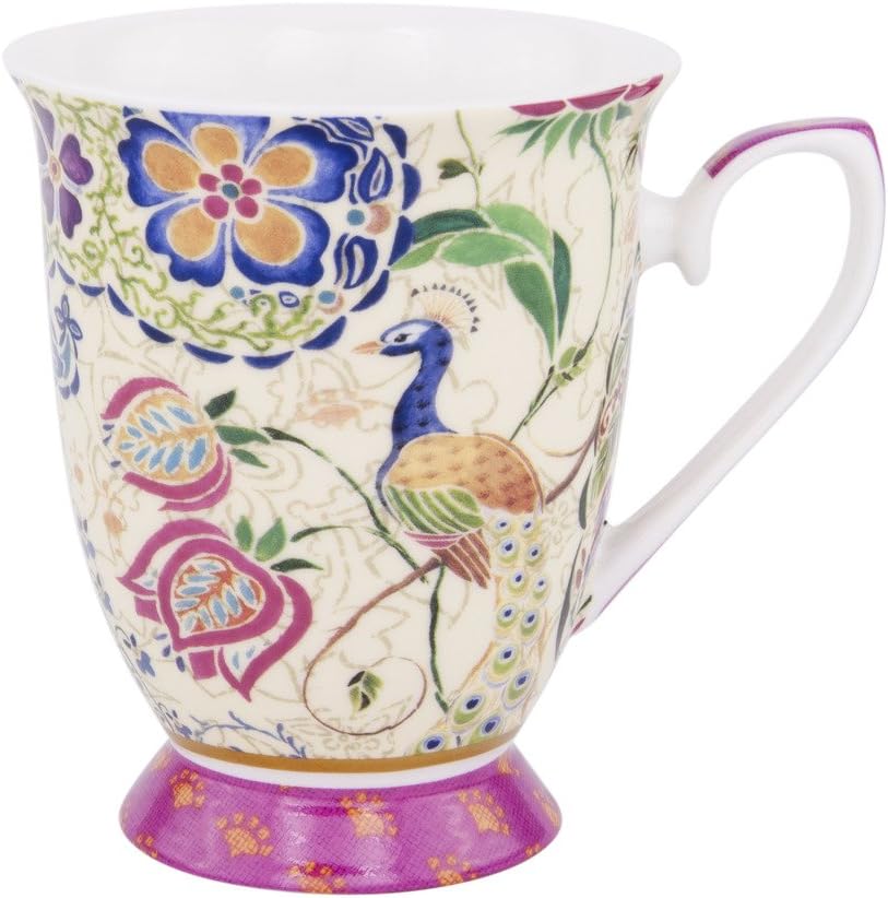 Ashdene Peacock Fantasy Pink Fine Bone China Footed Coffee or Tea Mug