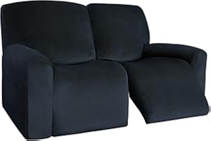 Easy-Going 6 Pieces Velvet Recliner Loveseat Cover Stretch Reclining Sofa Slipcover Couch Cover for 2 Cushion Soft Washable Furniture Protector for Kids Pets (Loveseat, Charcoal Gray)