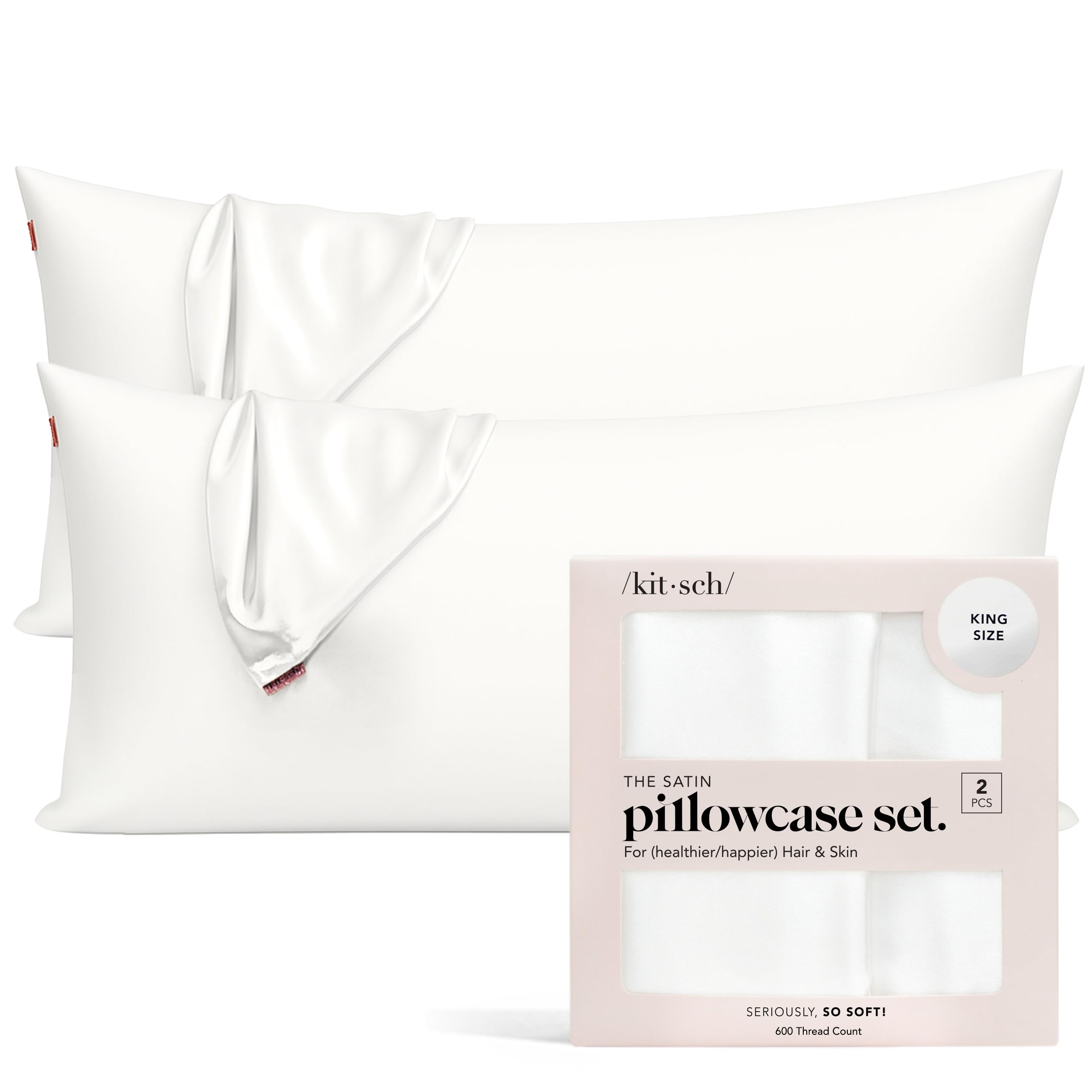 Kitsch 100% Satin Pillowcase with Zipper, Softer Than Silk Pillowcase for Hair & Skin, Cooling Pillow case, Satin Pillow Case Cover (King (2 Pack), Ivory) — image 1