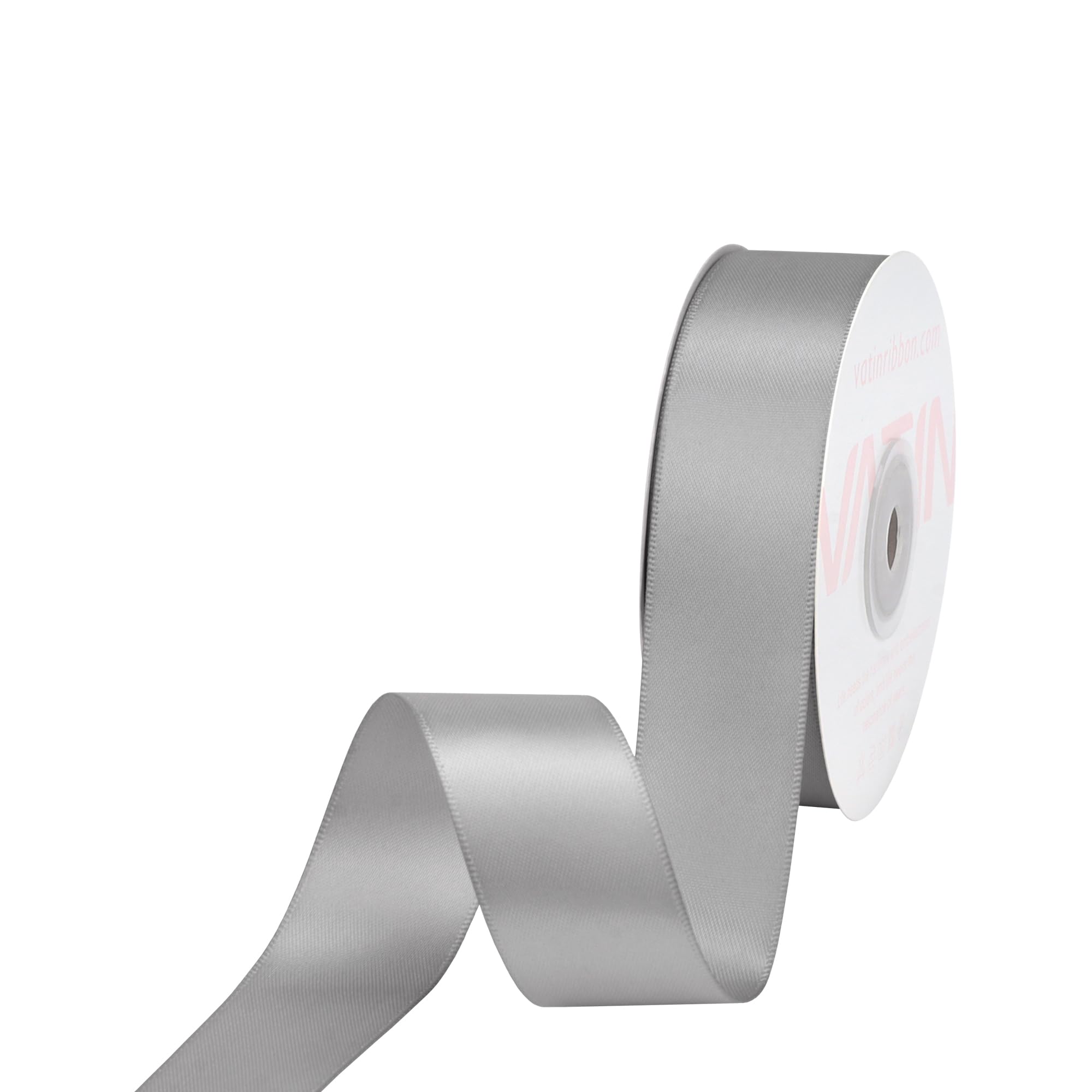 VATIN 25mm Double Faced Polyester Satin Ribbon Silver - 23 Metre/Spool, Deep Silver Ribbon Perfect for Wedding, Wreath, Baby Shower,Packing and Other Projects.