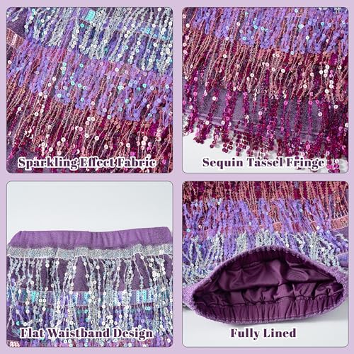 LOLANTA Girls Fringe Sequin Skirt with Built-in Pants for Carnival Iridescent Design Performance for Dance and Festival