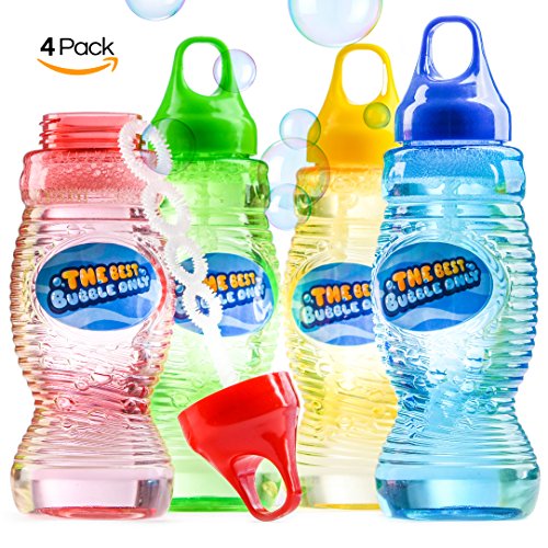 image for Prextex 4-Pack Bubble Solution with Wand, Bubble Gun Refill, Kids Outd