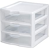 Sterilite 3 Drawer Mini Desktop Unit, Clear w/White Frame