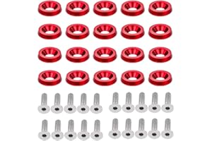 OUHL 20PCS Fender Bumper Washer Bolt M6x20mm 6061 T6-Grade CNC Billet Aluminum Washer Engine Bay Dress Up Fastener Kit (Red)