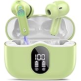 Wireless Earbuds, Bluetooth 5.4 Headphones Bass Stereo, Ear Buds with Noise Cancelling Mic, IP7 Waterproof in Ear Earphones, 36H LED Display Bluetooth Earbuds for Laptop Pad Phones Sports, Grass Green