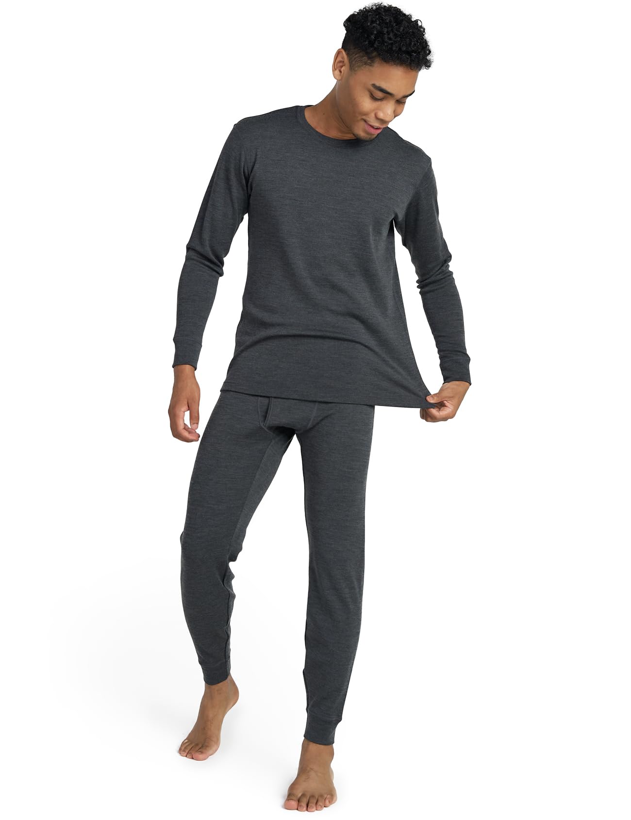Photo 1 of LAPASA Men's 100% Merino Wool Base Layer Set Midweight Thermal Underwear Activewear Long John Top Bottom M126 XX-Large 2. Midweight Dark Heather Grey 1 Set
