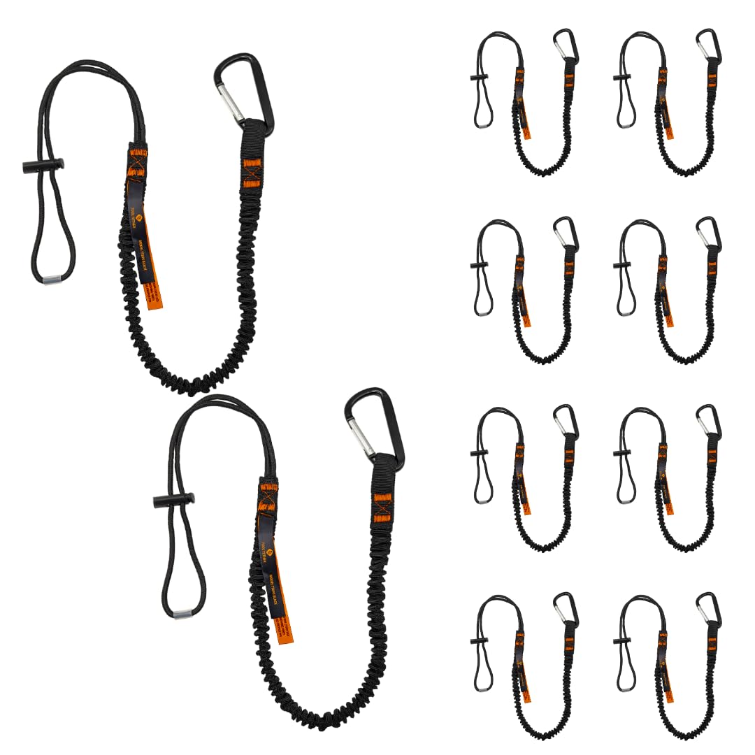 Tool Tether - Tool Lanyard with Spring Locking Aluminum Carabiner & Adjustable Loop End, 153 cm Working Length, Max Load 9KG - Tool Safety for Scaffolding & Working at Height - 10 Pack