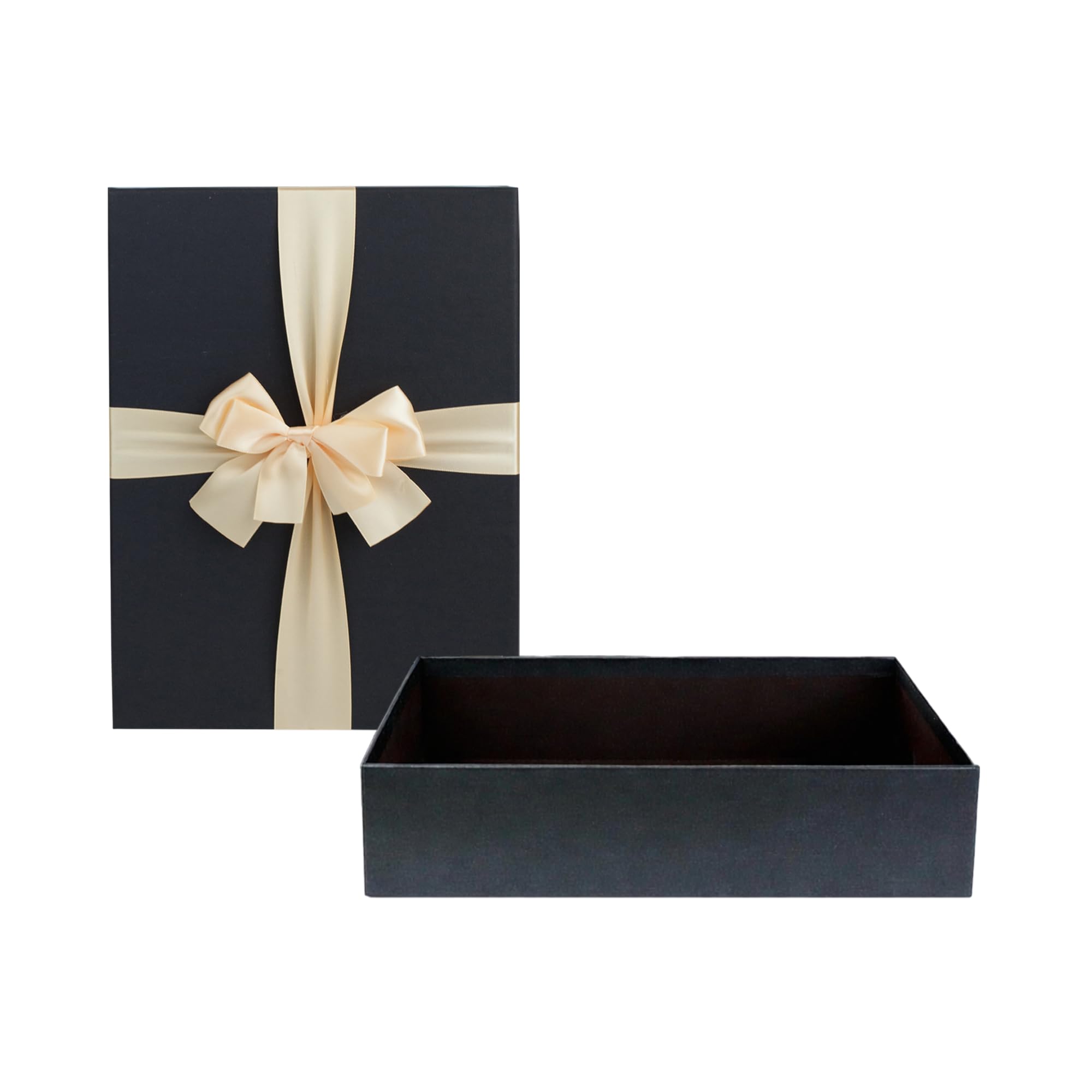 Emartbuy Black Rigid Gift Box with Ribbon – 34 x 23 x 8 cm – Luxury Cardboard Presentation Box|Premium Packaging for Hampers, Bridesmaid Gifts, Birthdays, Weddings, Corporate Gifting