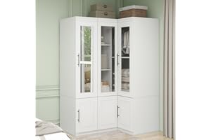 LIVELYLODGE 71" High Wood Closet Wardrobe with Mirror for Bedroom, Armoire with Hanging Rods, 3 Door Tall Cabinet for Storage, White