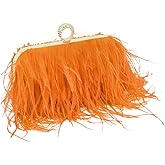 Women Ostrich Feather Purse Ostrich Tote Bag Fluffy Feather Purse Fringe Clutch Evening Handbag for Party Prom Orange