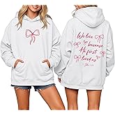 Reuseket Christian Bow Hoodies for Women Cute Bow Print Sweatshirt Bible Verse Graphic Hoodie Religious Pullover Sweatshirts
